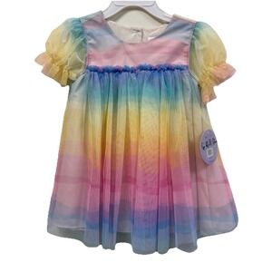 Sparkle & Shine Rainbow Tulle Dress Girls Size 2T Pastel Puff Sleeve NWT
